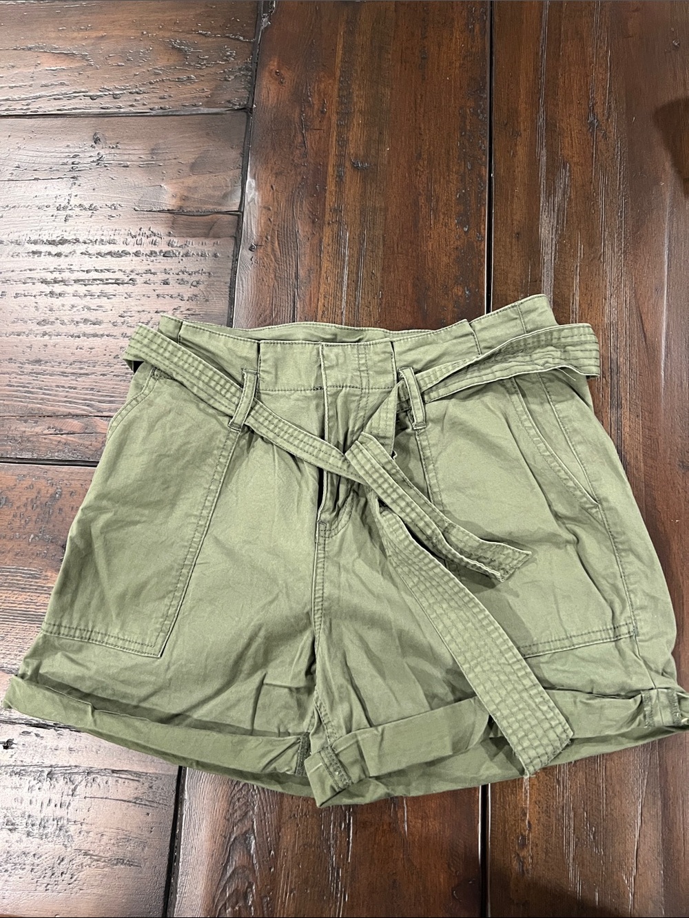 Vanilla Star Olive Green High-Waist Paperbag Shorts with Tie